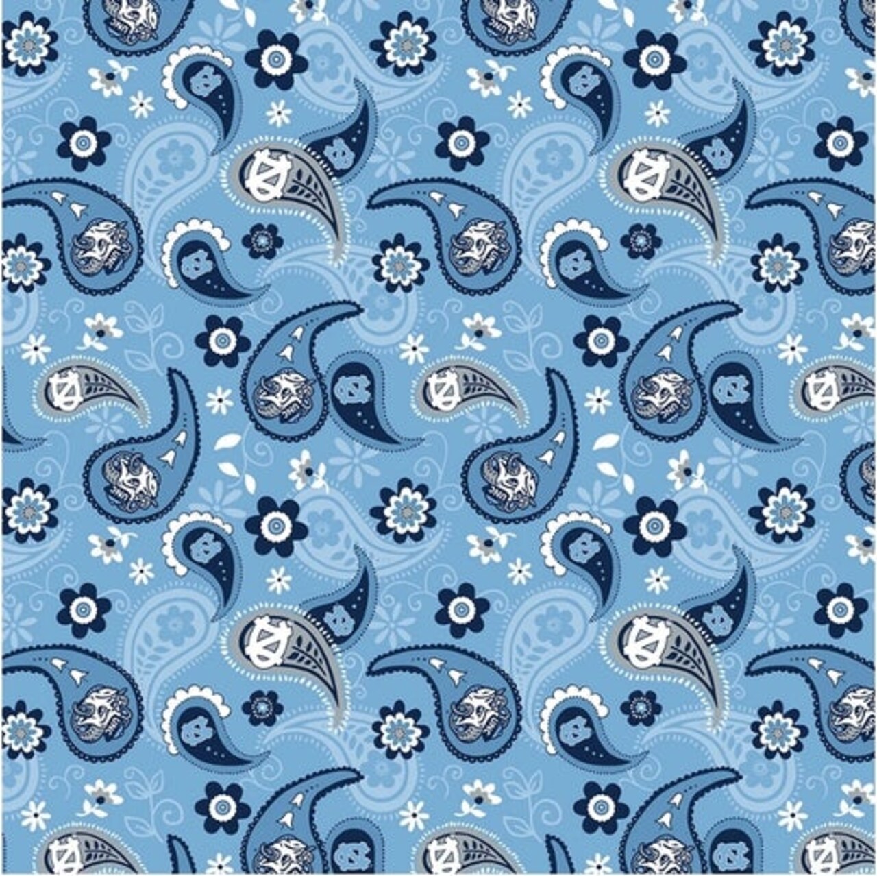 Licensed NCAA University of North Carolina Paisley NC-1200 Cotton Fabric by the Yard